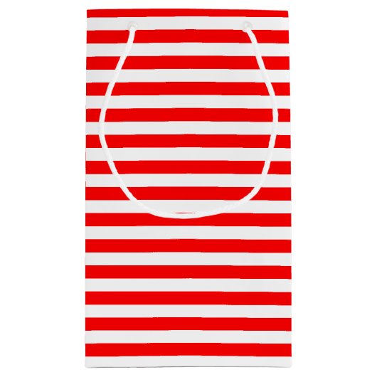 Rood en Wit Medium Size Horizontale Stripes Klein Cadeauzakje (Achterkant)
