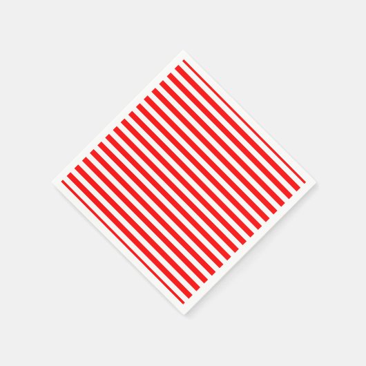 Rood en Wit Medium Size Horizontale Stripes Papier Servet (Hoek)