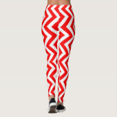 Rood en Wit Medium Size Verticale Chevron Leggings (Achterkant)