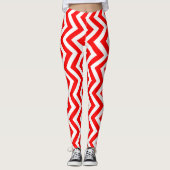 Rood en Wit Medium Size Verticale Chevron Leggings (Voorkant)