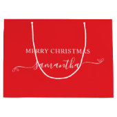 Rood en Wit Merry Christmas Bow Handtekening Naam Groot Cadeauzakje (Voorkant)