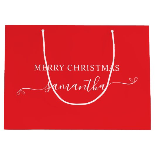 Rood en Wit Merry Christmas Bow Handtekening Naam Groot Cadeauzakje (Voorkant)