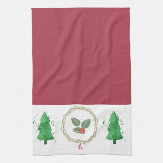 Rood en wit met kerstholle en bomen theedoek