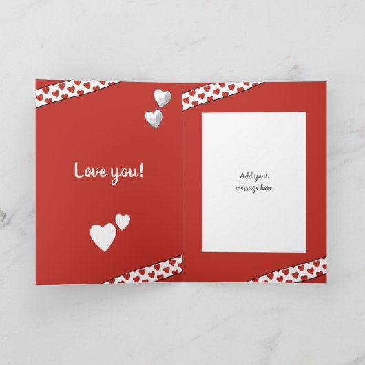 Rood en wit met liefdesharten Valentijn Feestdagen Kaart (Binnen)