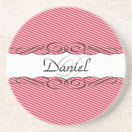 Rood en wit met monogram zandsteen onderzetter