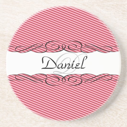 Rood en wit met monogram zandsteen onderzetter (Voorkant)