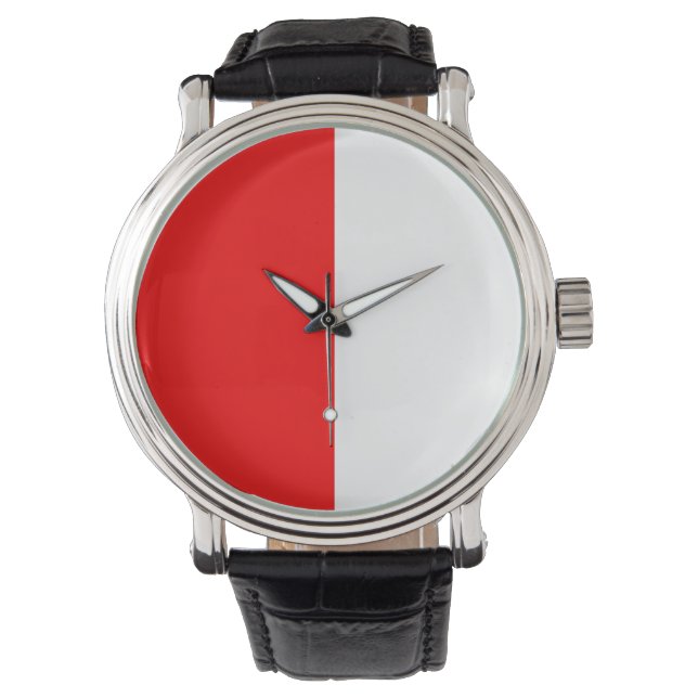 Rood en wit minimalistisch half-en-half horloge (Voorkant)