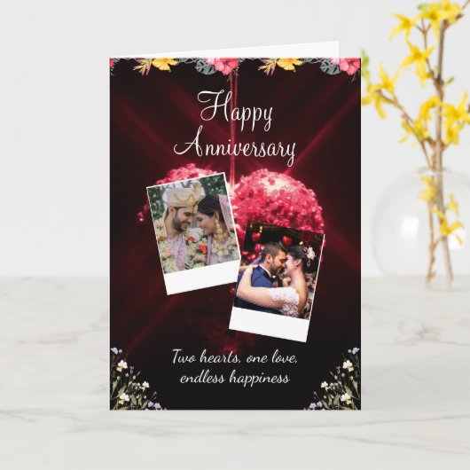 Rood en wit Modern Happy Jubileum Groet Kaart (Gele Bloem)