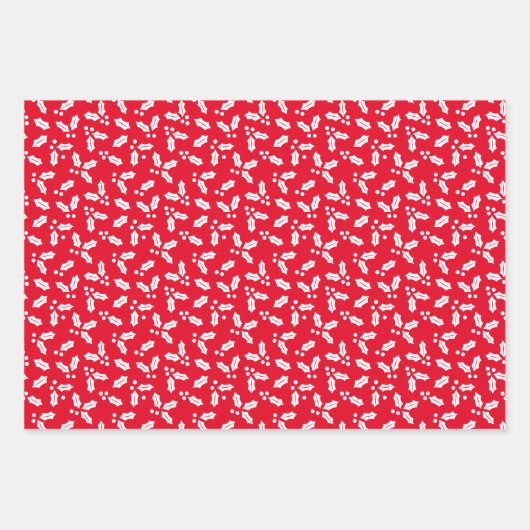 Rood en wit Modern Holly Sprig Inpakpapier Vel (Voorkant 3)