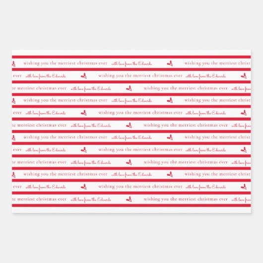 Rood en wit Modern Holly Sprig Inpakpapier Vel (Voorkant 2)