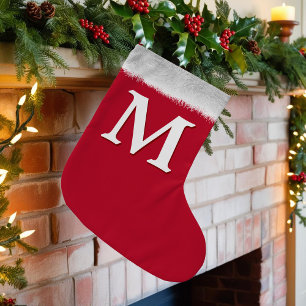 Rood en wit modern monogram kerstmis stoppen kleine kerstsok