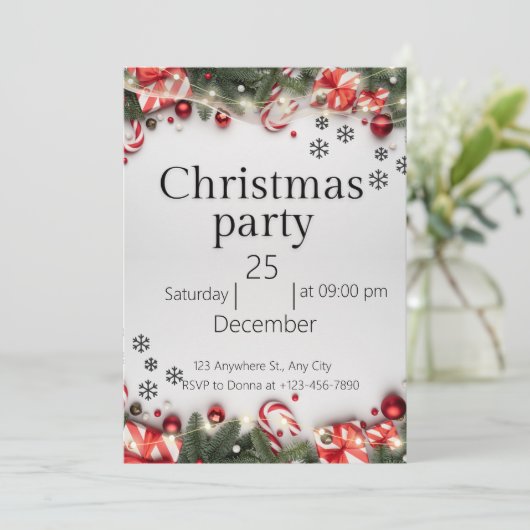 Rood en wit moderne kerst uitnodiging (Staand voorkant)