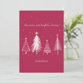 Rood en wit Moderne Kerstboom Gouden Sterren Kaart (Staand voorkant)