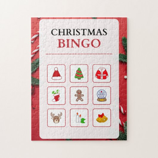 Rood en Wit Moderne Kerstmis Bingo puzzel Legpuzzel (Verticaal)