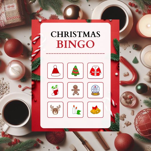 Rood en Wit Moderne Kerstmis Bingo puzzel Legpuzzel