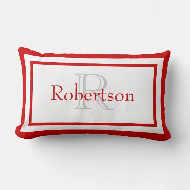 Rood en Wit Monogram Naam Keepsake Kussen (Voorkant)