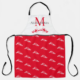 Rood en wit monogram Naam Lobster Patroon Schort