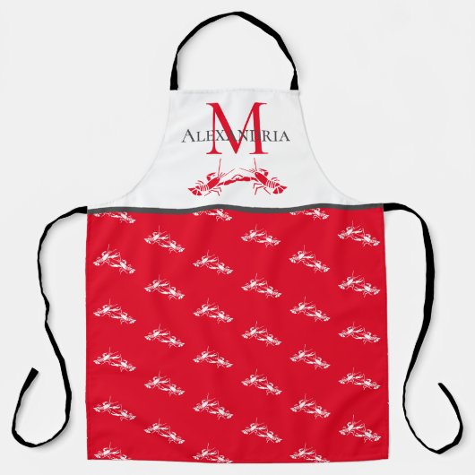 Rood en wit monogram Naam Lobster Patroon Schort (Voorkant)