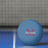 Rood en wit monogram op blauw pingpongbal (Net)