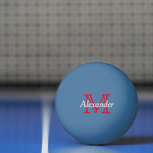 Rood en wit monogram op blauw pingpongbal (Net)