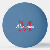 Rood en wit monogram op blauw pingpongbal (Achterkant)