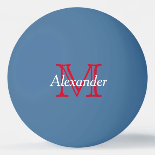 Rood en wit monogram op blauw pingpongbal (Achterkant)
