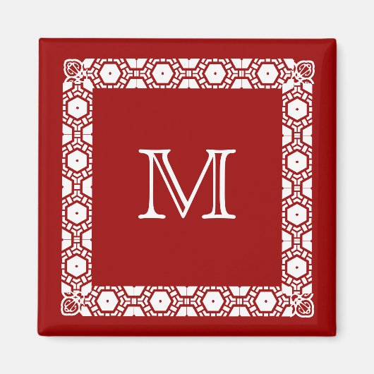 Rood en Wit Monogrammed Stateroom Deurmarkering Magneet (Voorkant)