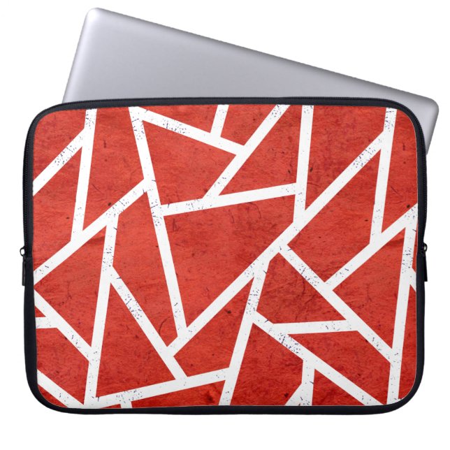 Rood en wit mozaïekpatroon laptop sleeve (Voorkant)