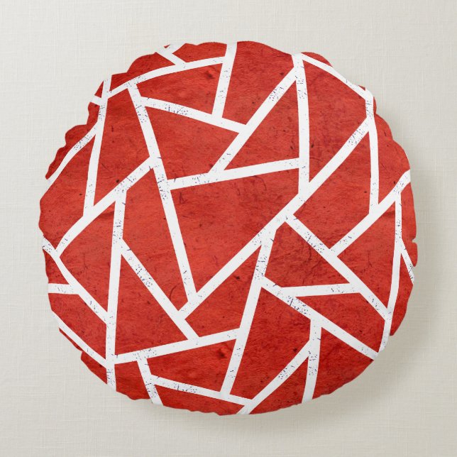 Rood en wit mozaïekpatroon rond kussen (Voorkant)