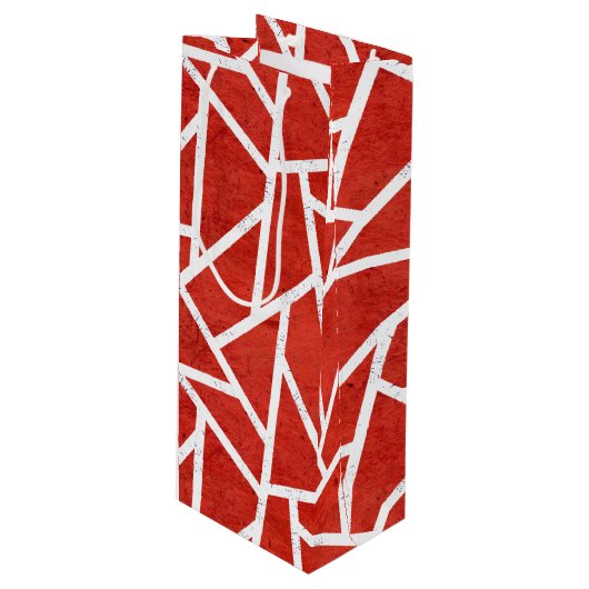 Rood en wit mozaïekpatroon wijn cadeautas (Voorkant Gekanteld)