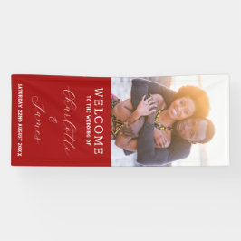 Rood en wit net getrouwd bruidspaar Foto Spandoek