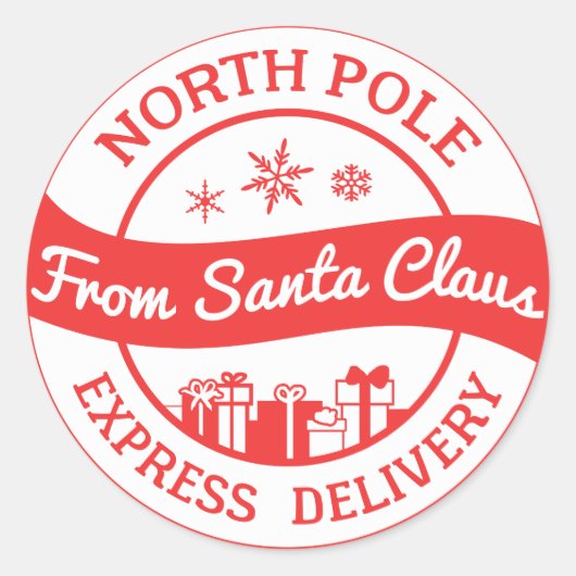 Rood en wit Noordpool cadeau sticker (Voorkant)