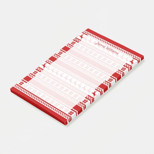 Rood en wit noords rendierafdrukken op maat post-it® notes (Schuin)