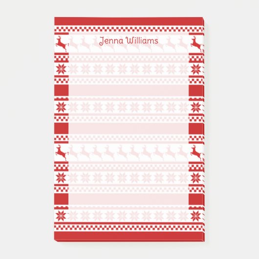 Rood en wit noords rendierafdrukken op maat post-it® notes (Voorkant)