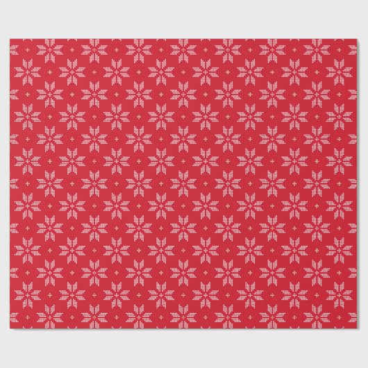 Rood en wit noords Snowflake Patroon | Vakantie Cadeaupapier (Vlak)