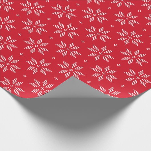 Rood en wit noords Snowflake Patroon | Vakantie Cadeaupapier (Hoek)