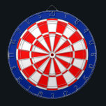 Rood en wit op blauw dartbord<br><div class="desc">Rood en wit op blauw kunstbord.</div>