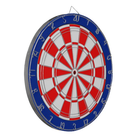 Rood en wit op blauw dartbord (Voorkant Links)