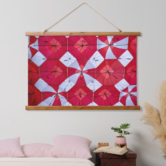 Rood en Wit Open Paraplu Plafond Hangend Wandkleed (Slaapkamer)