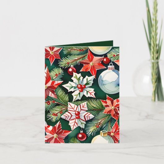 Rood en Wit Ornament Foto & Ambacht Kerst Kaart (Voorkant)