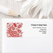 Rood en wit paisley bruiloft etiket (Insitu)