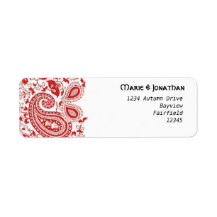 Rood en wit paisley bruiloft etiket