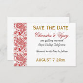 Rood en wit paisley Save the date bruiloft (Voorkant / Achterkant)