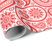 Rood en wit  paisleypatroon cadeaupapier (Rol Hoek)