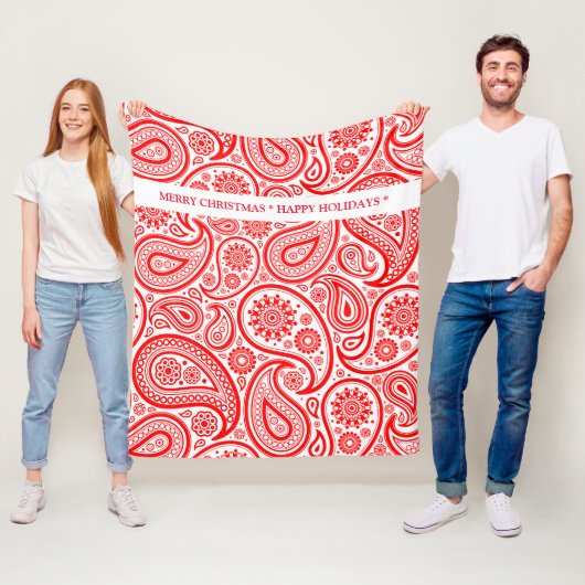 Rood en wit  paisleypatroon fleece deken (In situ)