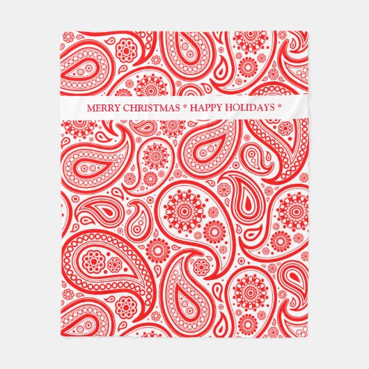 Rood en wit  paisleypatroon fleece deken (Voorkant)