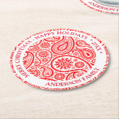 Rood en wit  paisleypatroon ronde kartonnen onderzetter (Gebogen)