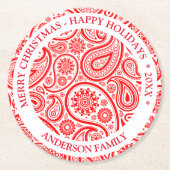Rood en wit  paisleypatroon ronde kartonnen onderzetter (Voorkant)