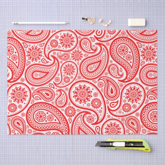 Rood en wit paisleypatroon tissuepapier (Craft)