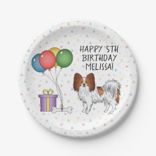 Rood en wit papillon Cute Dog - Birthday Papieren Bordje